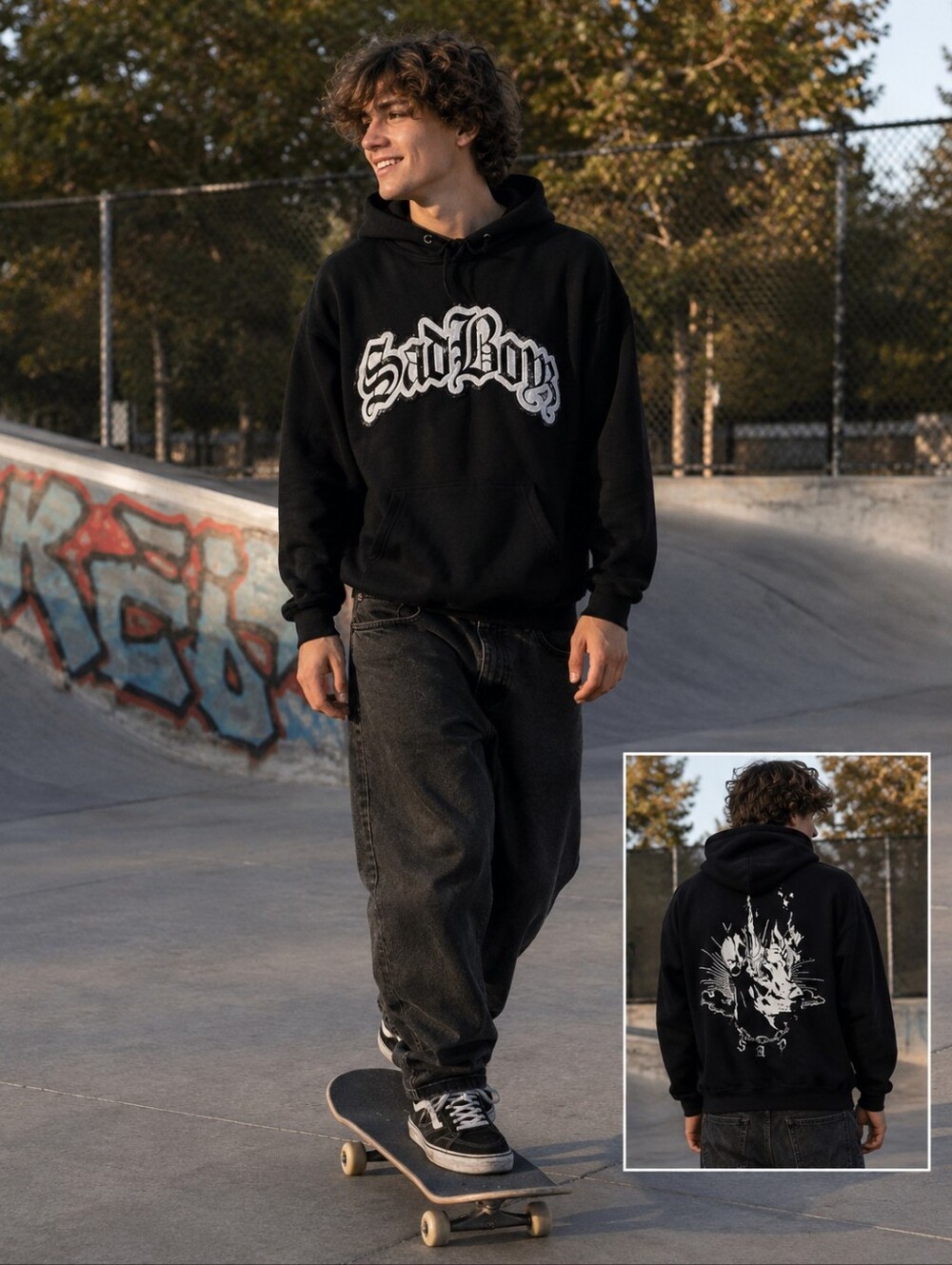Sad Boyz Script Hoodie Black Men's Medium Sweatshirt, Unisex